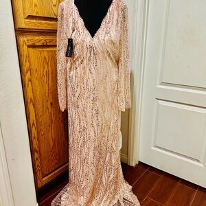 Tadashi Shoji Blush Sequin Long Sleeve Gown